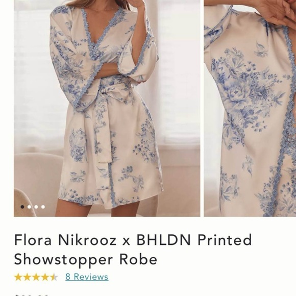 Flora Nikrooz Cream and Blue Floral Robe - Picture 1 of 2